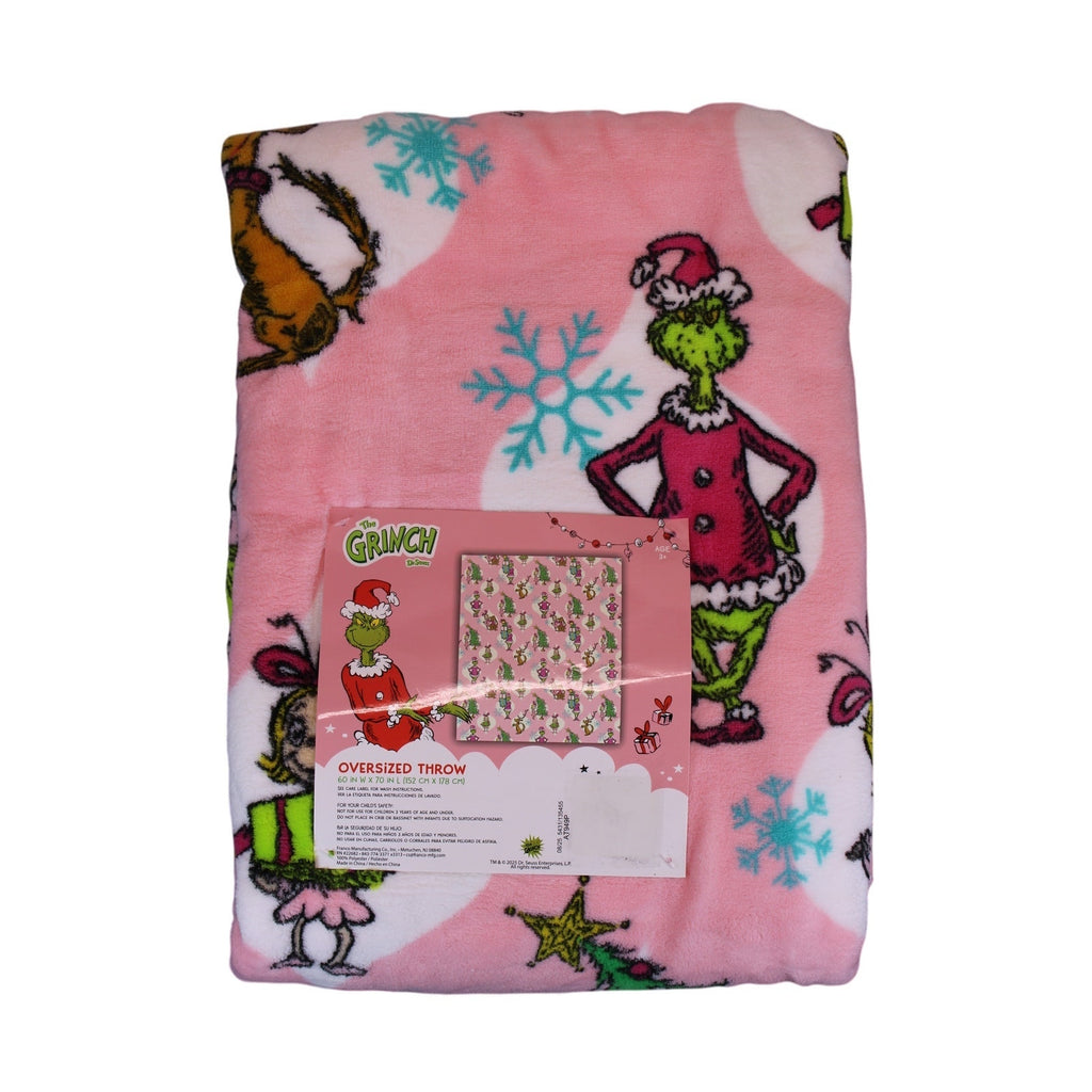 Cozy Dr. Seuss The Grinch Oversized Pink Fleece Throw Blanket 60 x 70