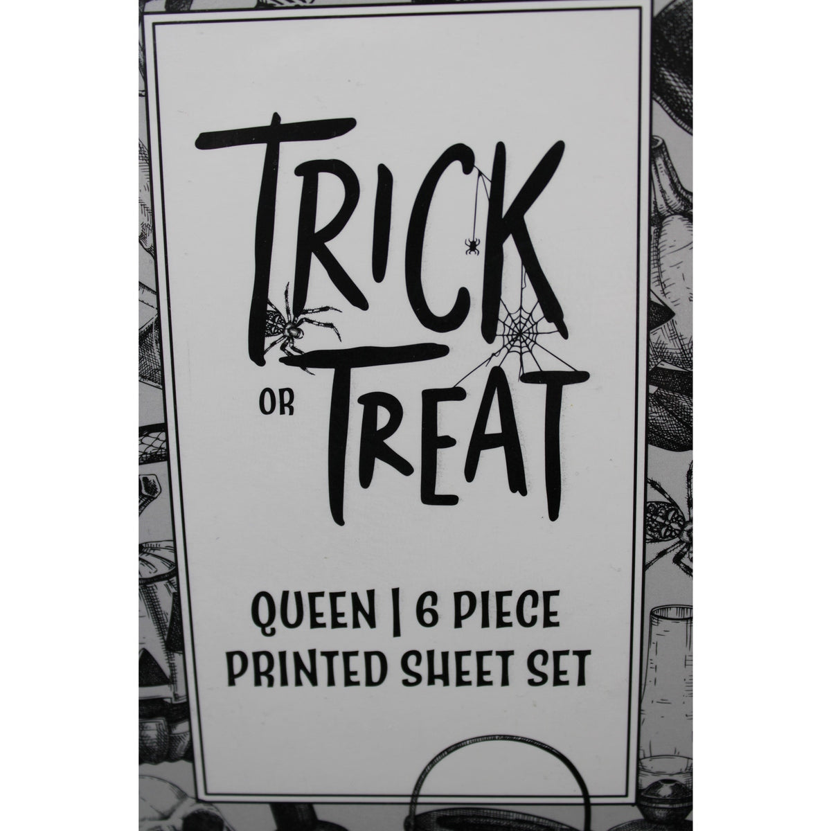 Halloween TWIN 4pc Sheets Set White Black Skulls Pumpkin Crow Owl Clock Poison