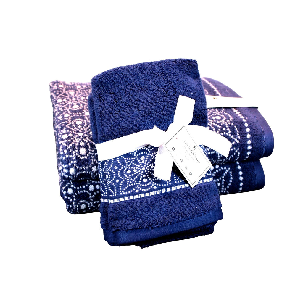 Wendy Bellissimo 4pc Blue Floral Towel Set - 100% Cotton Ultra Soft - NEW