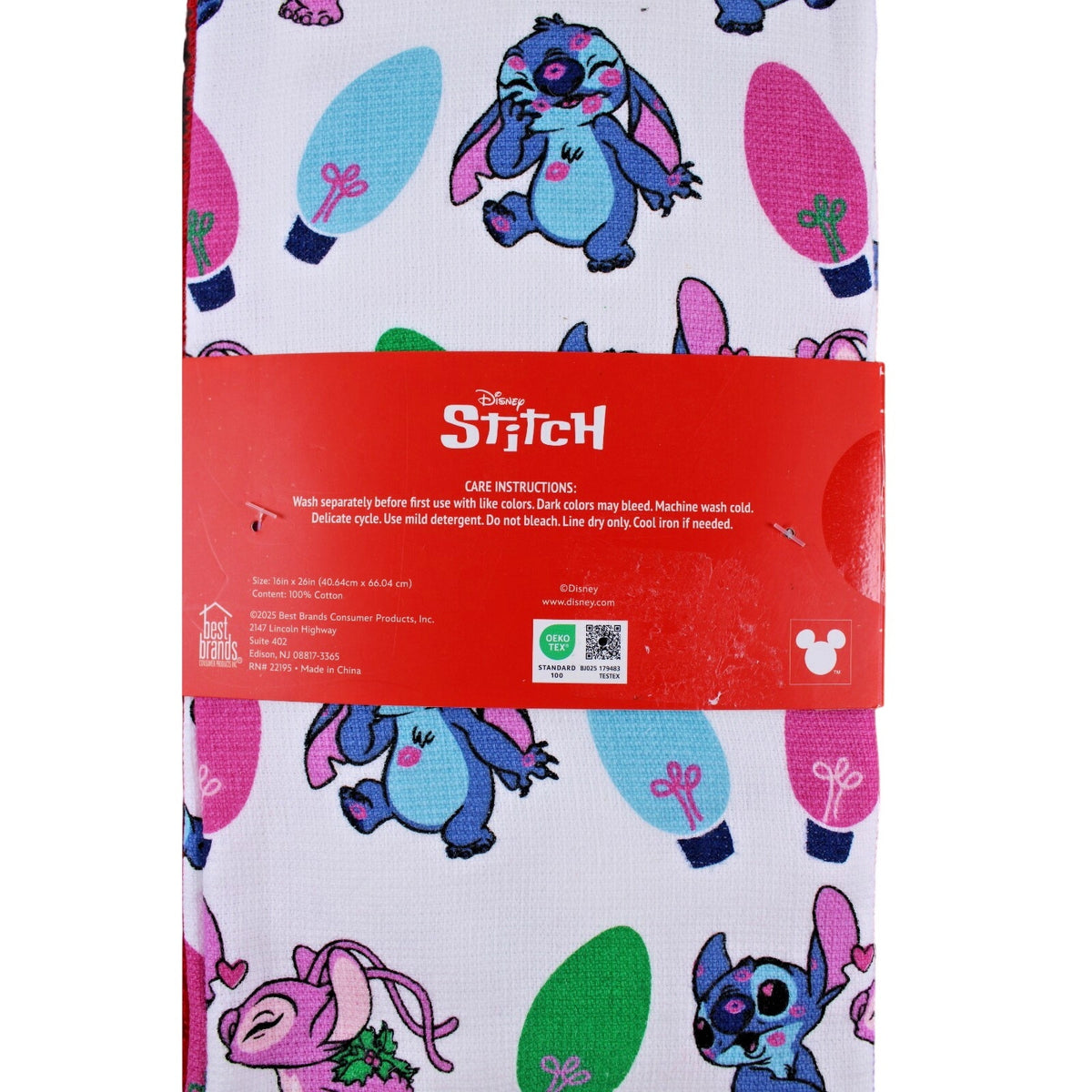 Disney Angel & Stitch Christmas Light Bulbs Holiday 3 Pack Kitchen Towels 16x26