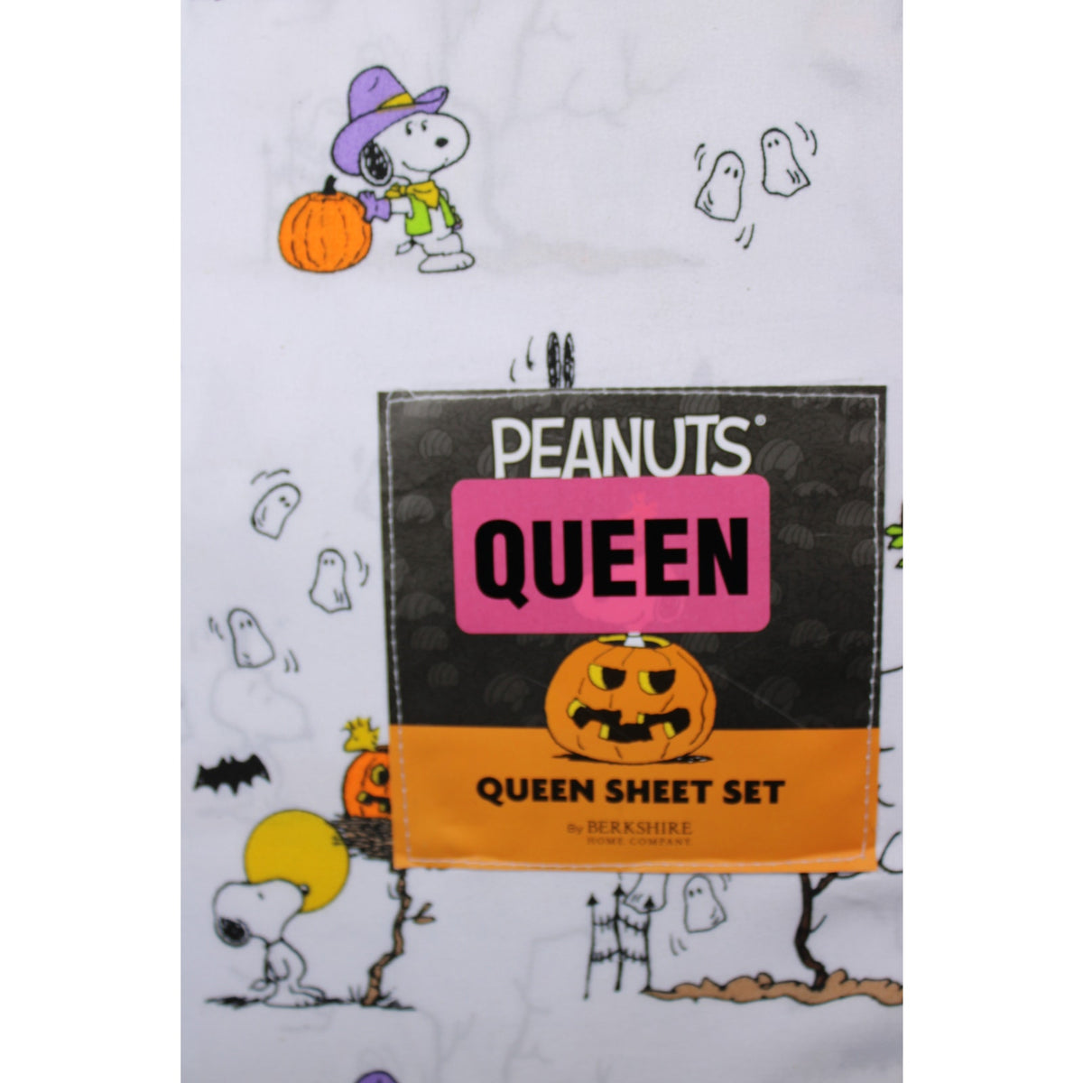 Peanuts 4pc Halloween Snoopy Woodstock QUEEN Sheet Set White Berkshire