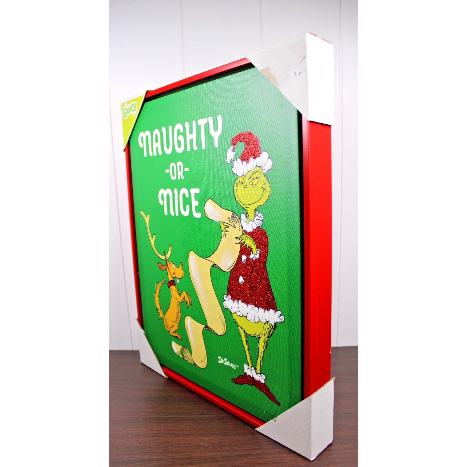 Grinch and Max Naughty -or- Nice Canvas Wood Framed Picture Art Wall Decor
