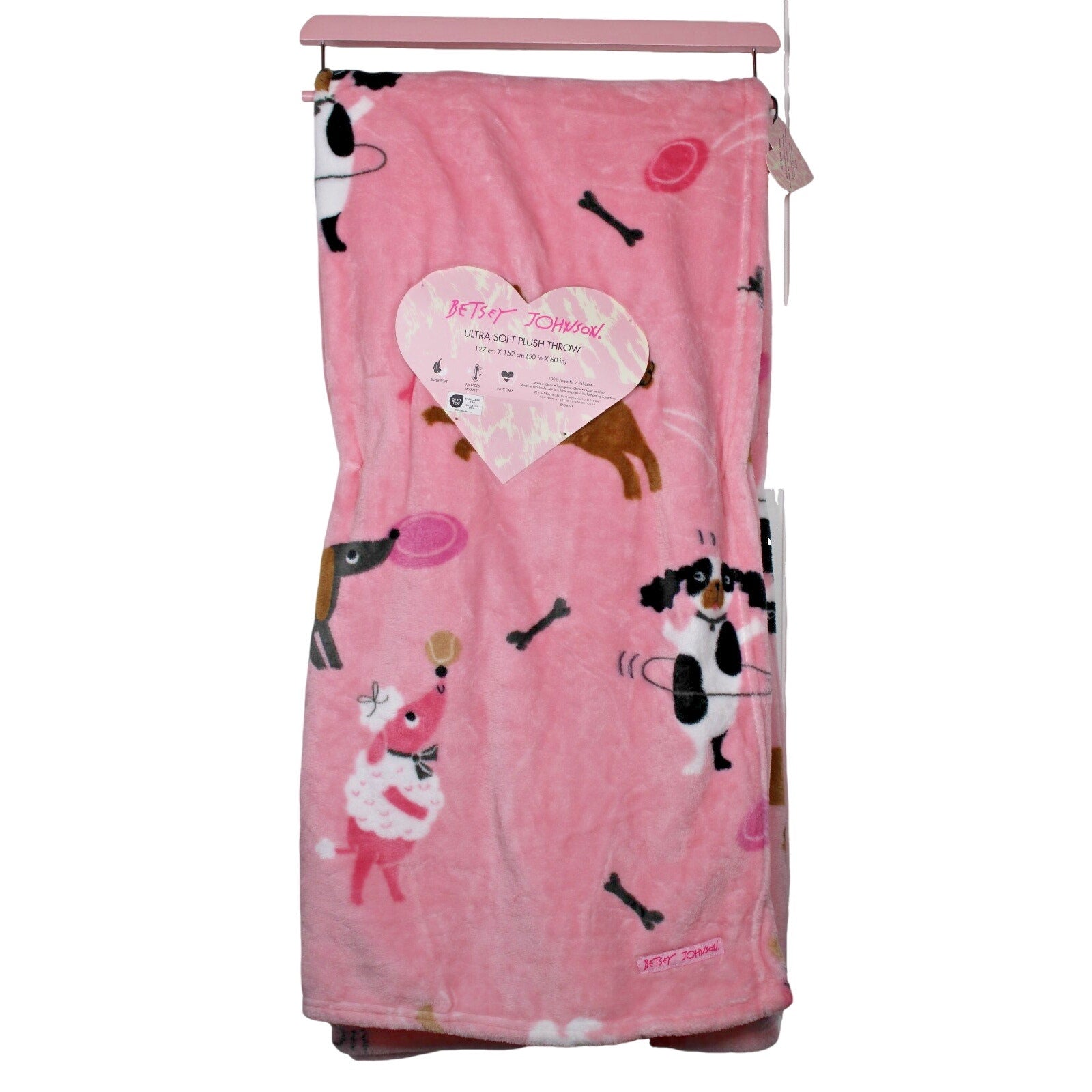 Betsey Johnson Plush Dog Theme ULTRA soft plush Throw Blanket.
