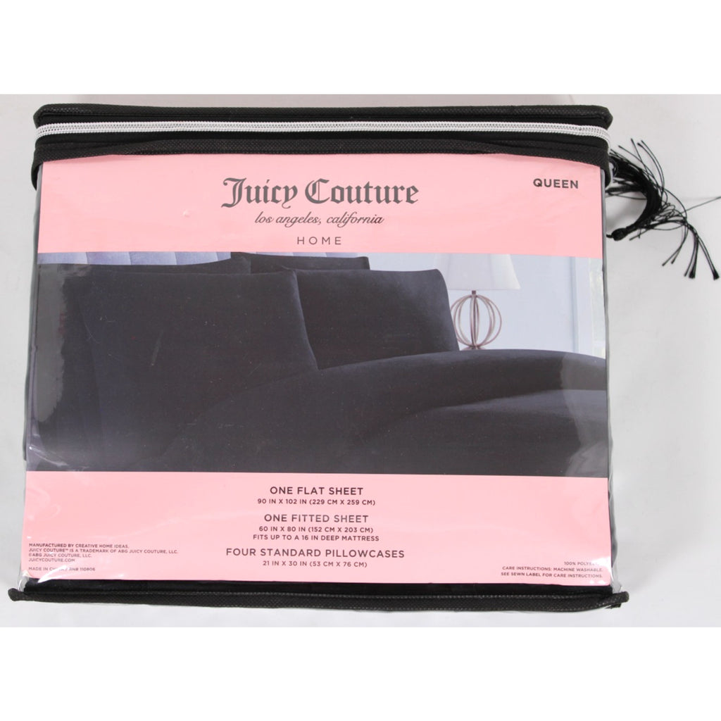 JUICY COUTURE Black QUEEN 6psc Sheet Set New