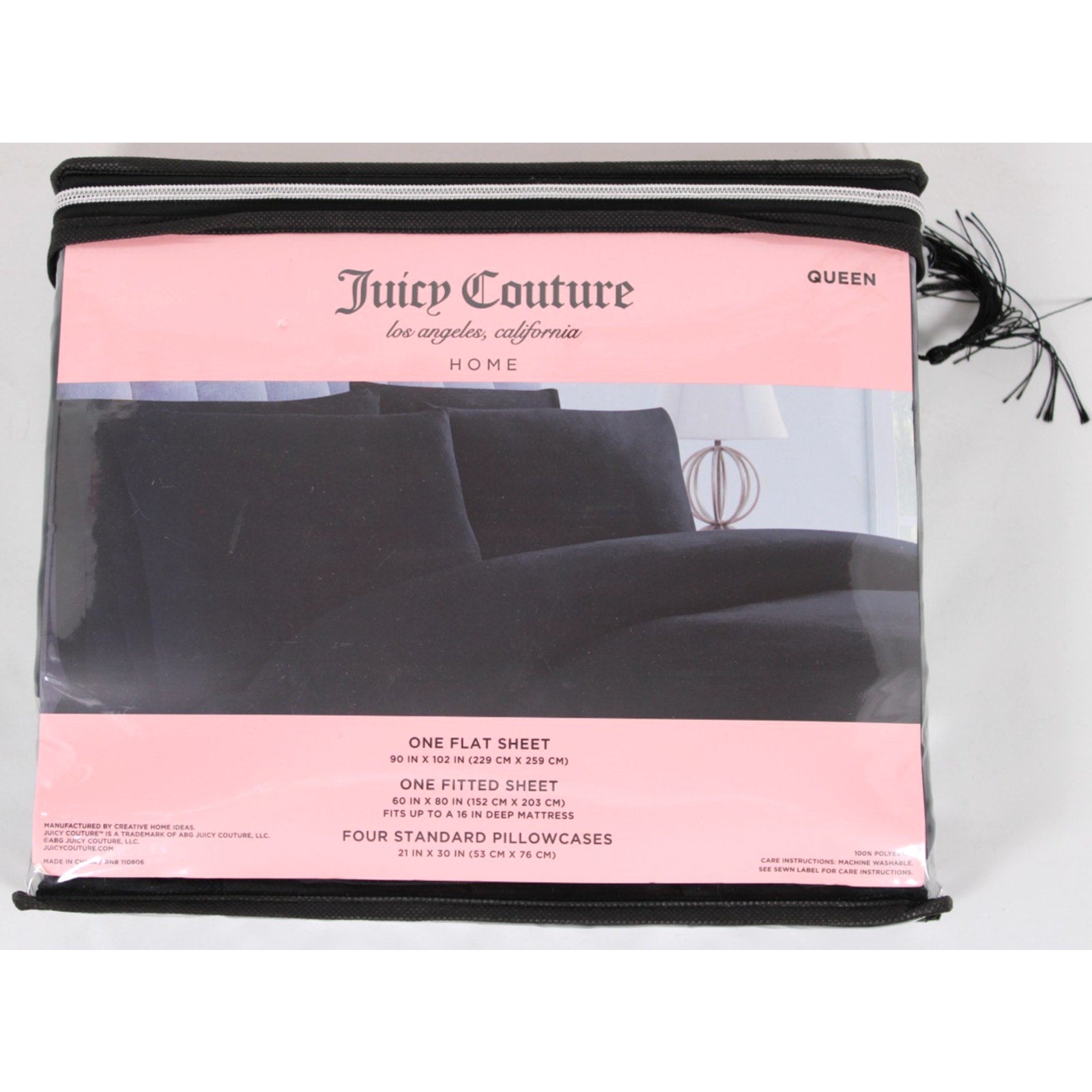 JUICY COUTURE Black QUEEN 6psc Sheet Set New