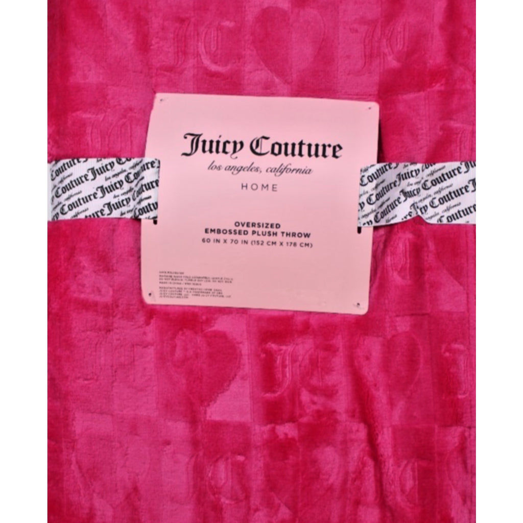 Juicy Couture 60" x 70" Pink Plush Throw Blanket Cozy Chic Hearts & JC embossed
