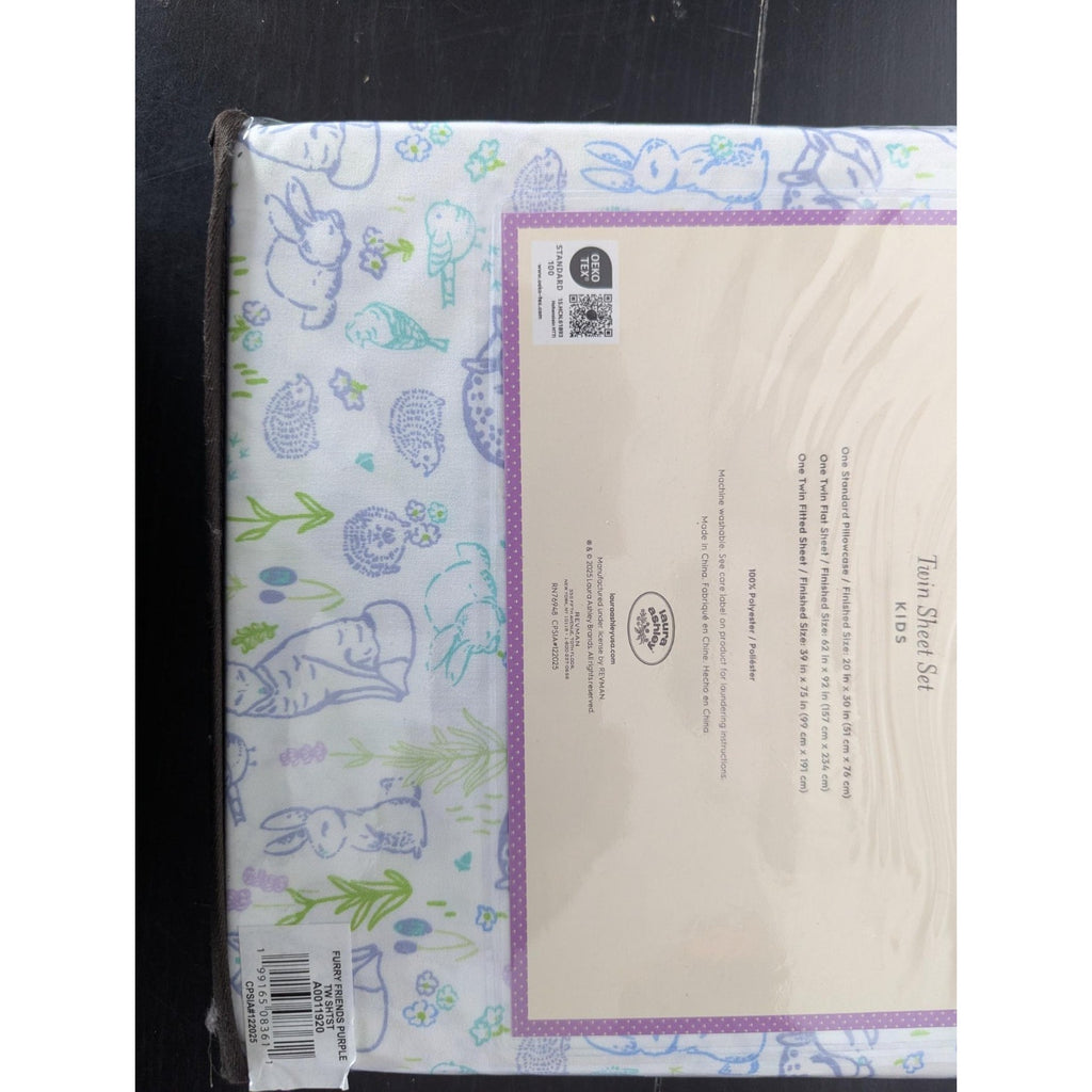 Laura Ashley Spring Animal Flowers Furry Friends 3-pc TWIN Sheet Set - New