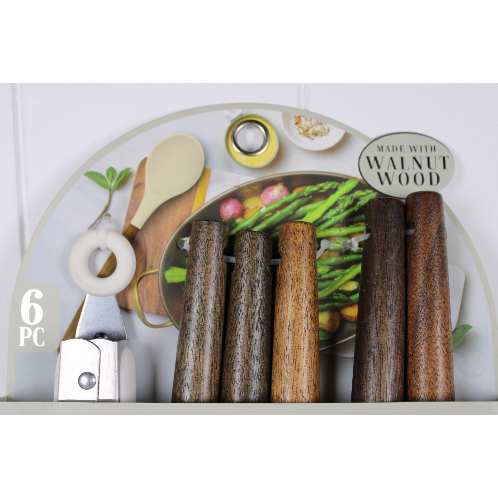 Kitchen Utensil Set of 6. Walnut handles Heat resistant Flexible silicone, Tongs