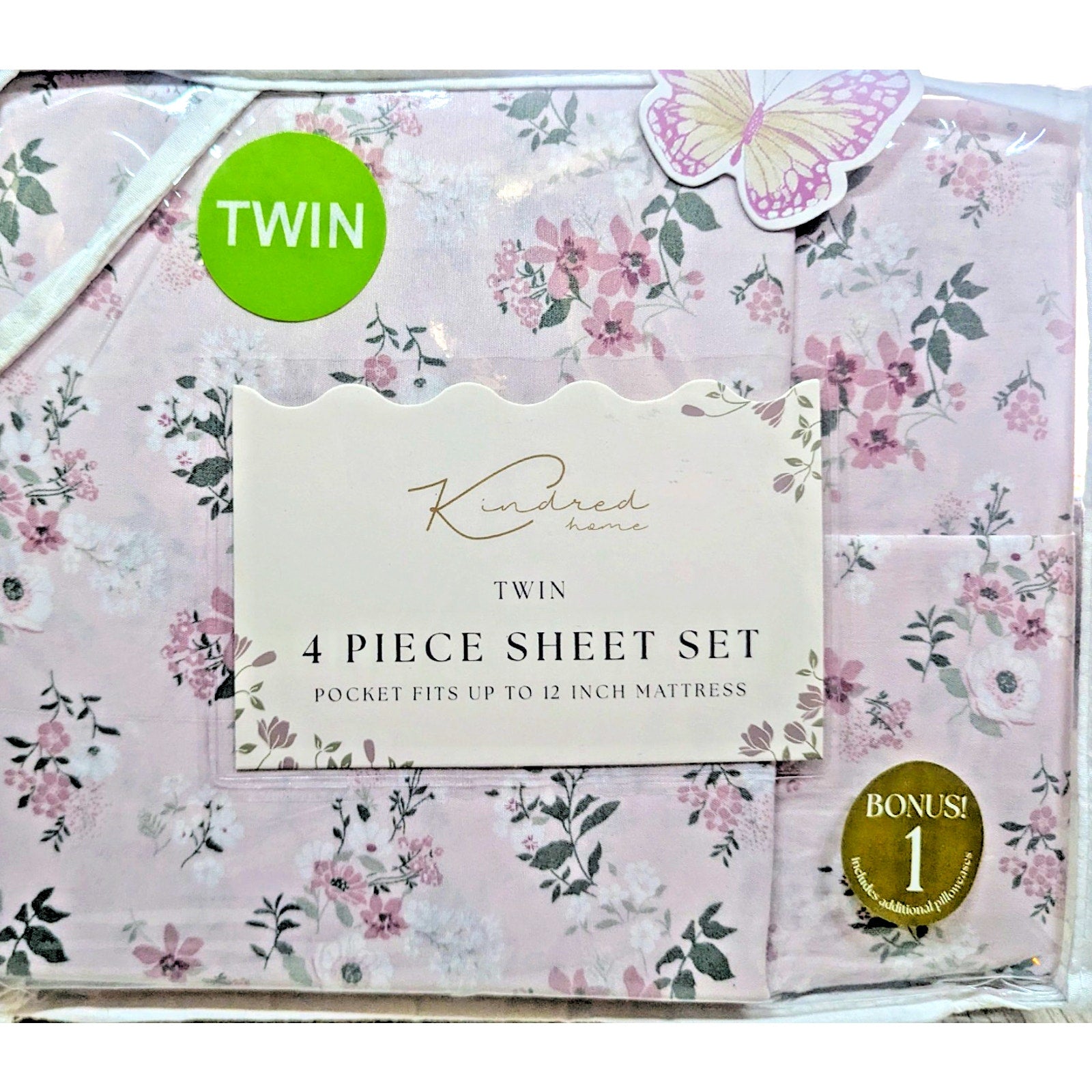 KINDRED HOME 4 PIECE PURPLE FLORAL DESIGN TWIN SHEET SET 1 EXTRA PILLOWCASE