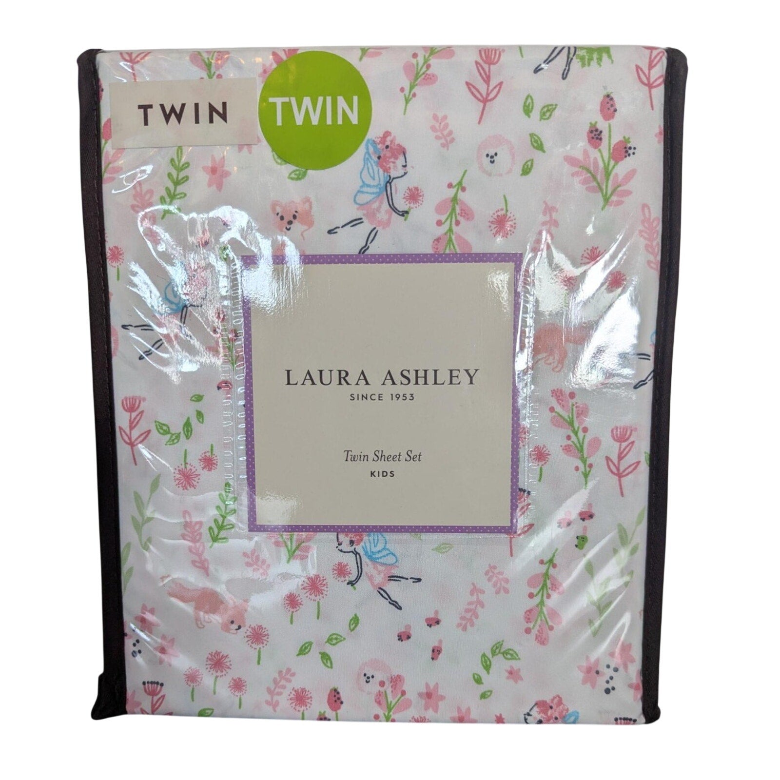 LAURA ASHLEY Spring Animal Flowers "Fairy Pink” 3- pc TWIN Sheet Set