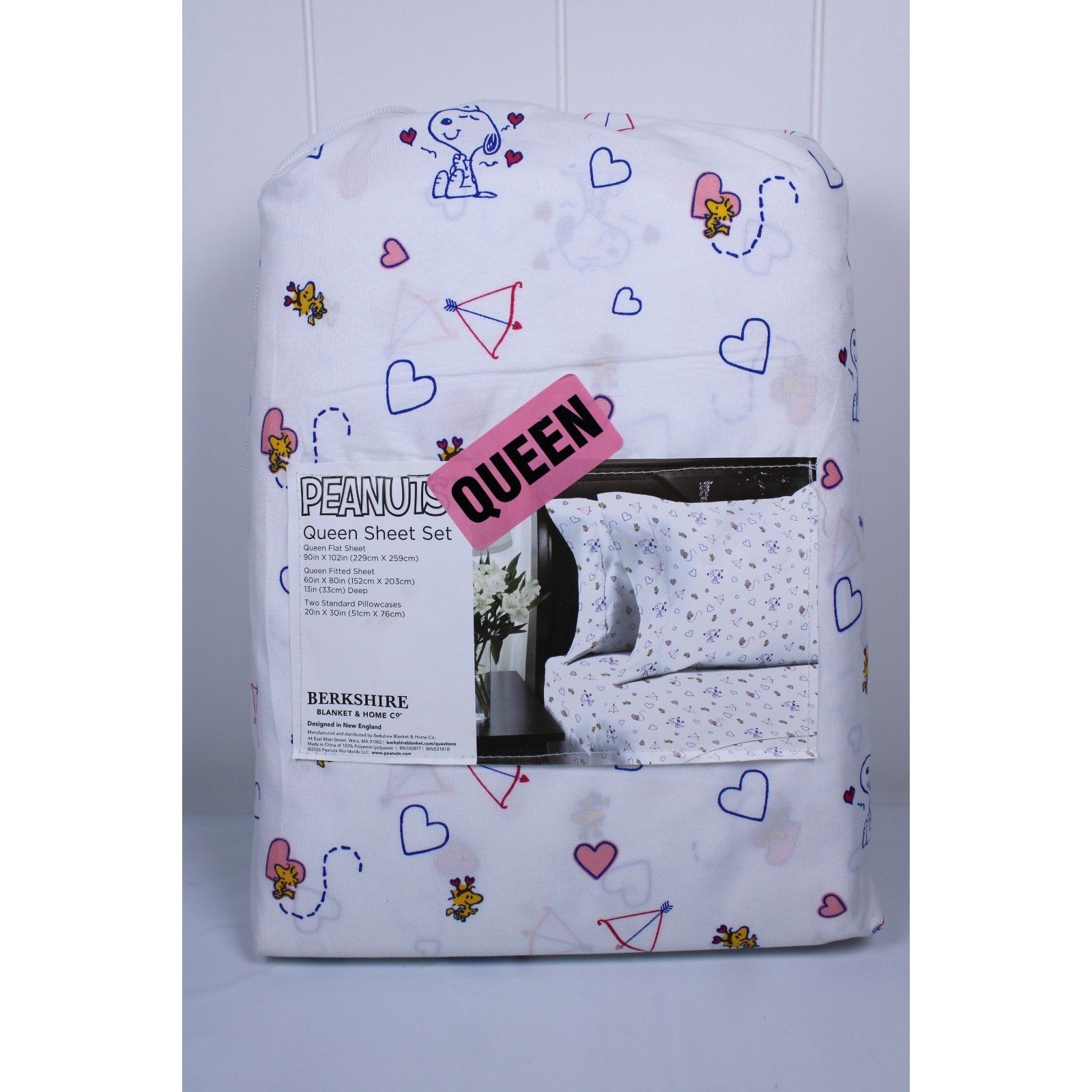 Peanuts Snoopy Queen 4pc Sheet Set By Berkshire Heart Valentines Anniversary NEW
