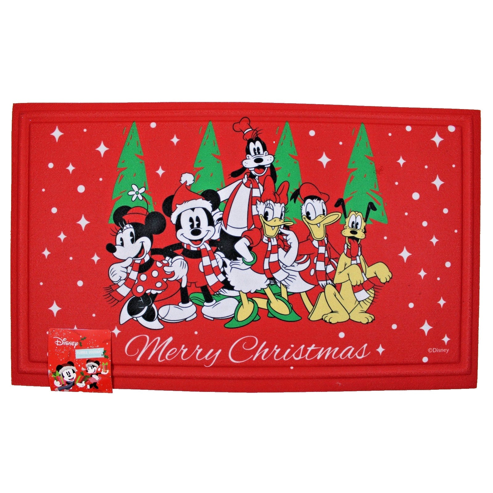 Disney Mickey & Friends Christmas Cheer Rubber Doormat 18"x30" Merry Christmas