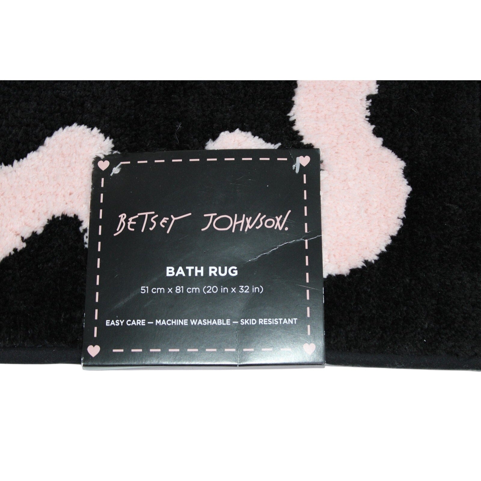 Betsey Johnson Pink wavy line Black Bath Rug 20 x 32 NEW