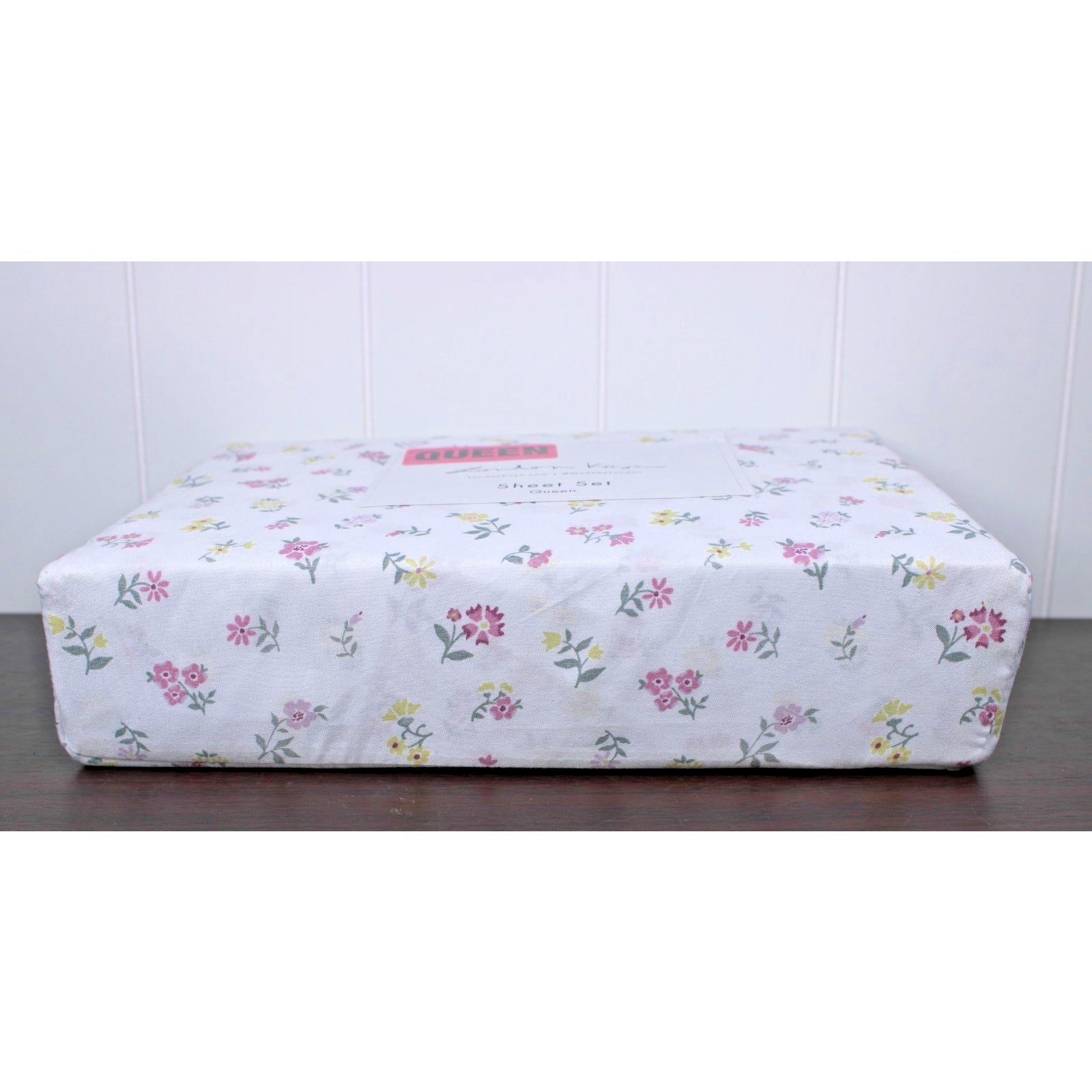 London Kaye Pink & Yellow Flower Garden Soft Brushed Queen Sheet Set NEW