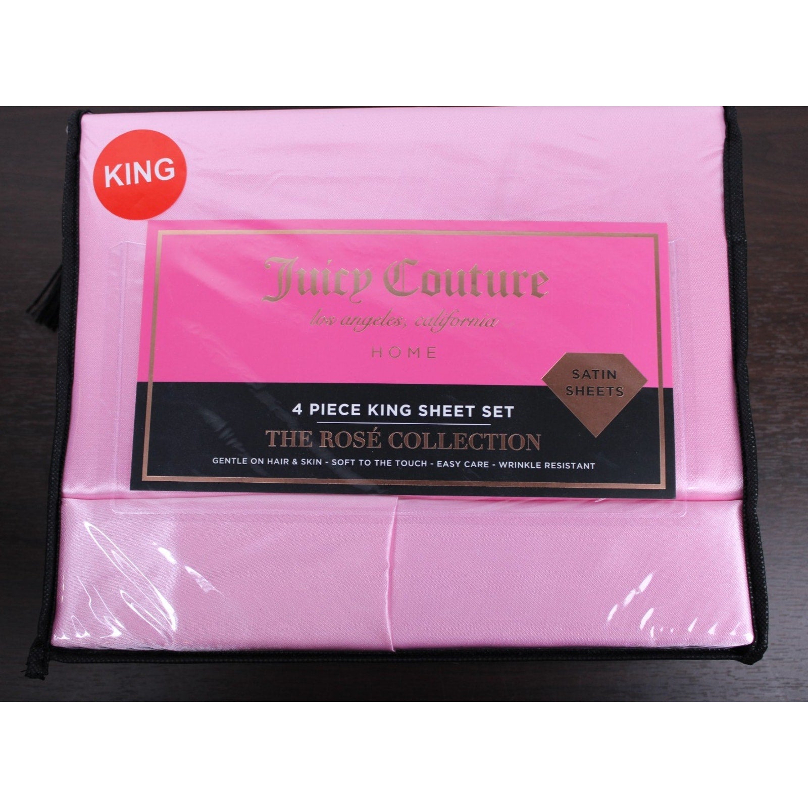 Juicy Couture Juicy Pink Satin 4pc KING Sheet Set Easy Care Soft Sleek Smooth