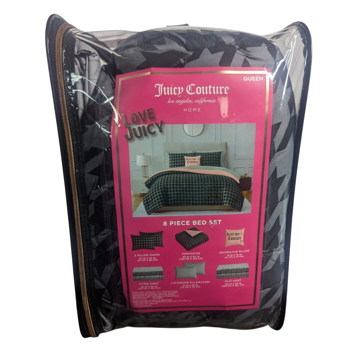 Juicy Couture Queen size Black, Gray and Pink 8-Piece Bed Set