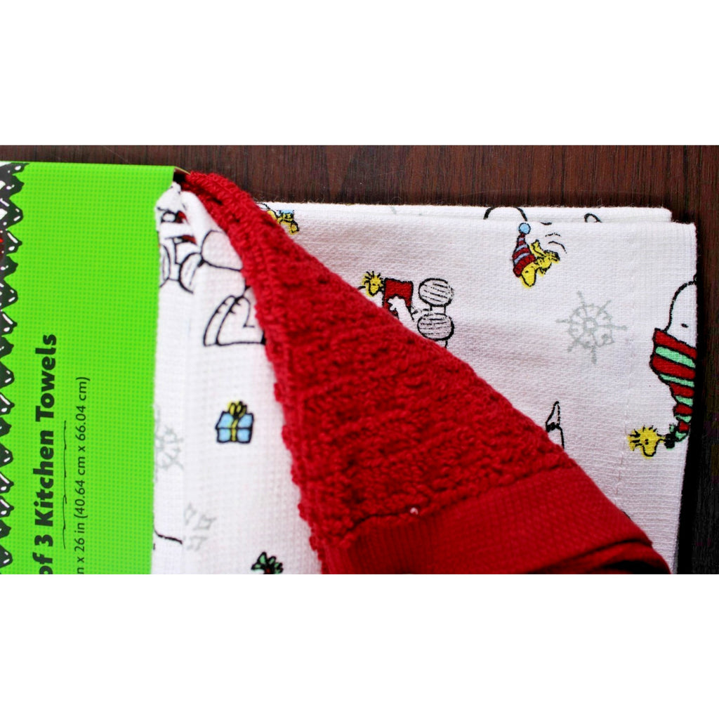 Peanuts Snoopy and Woodstock Set Of 3 Kitchen Towels Christmas Trees Candy Canes