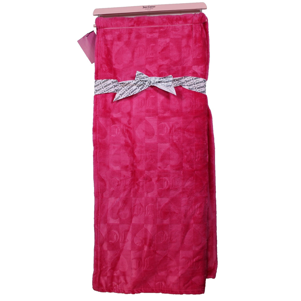 Juicy Couture 60" x 70" Pink Plush Throw Blanket Cozy Chic Hearts & JC embossed