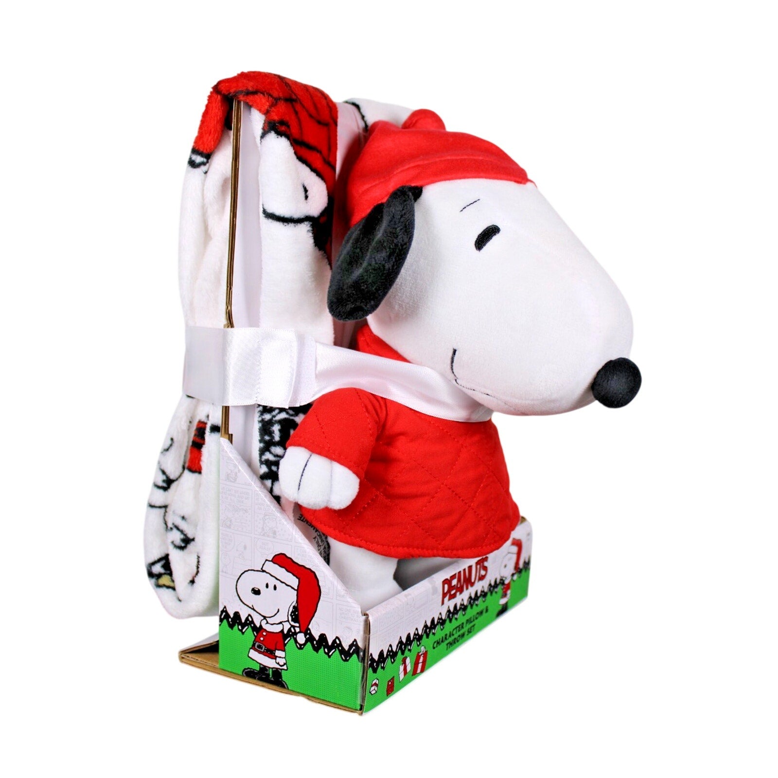 Peanuts Plush Pillow & Throw Set Snoopy in PJ's & Red Puffer Jacket 40x50Blanket