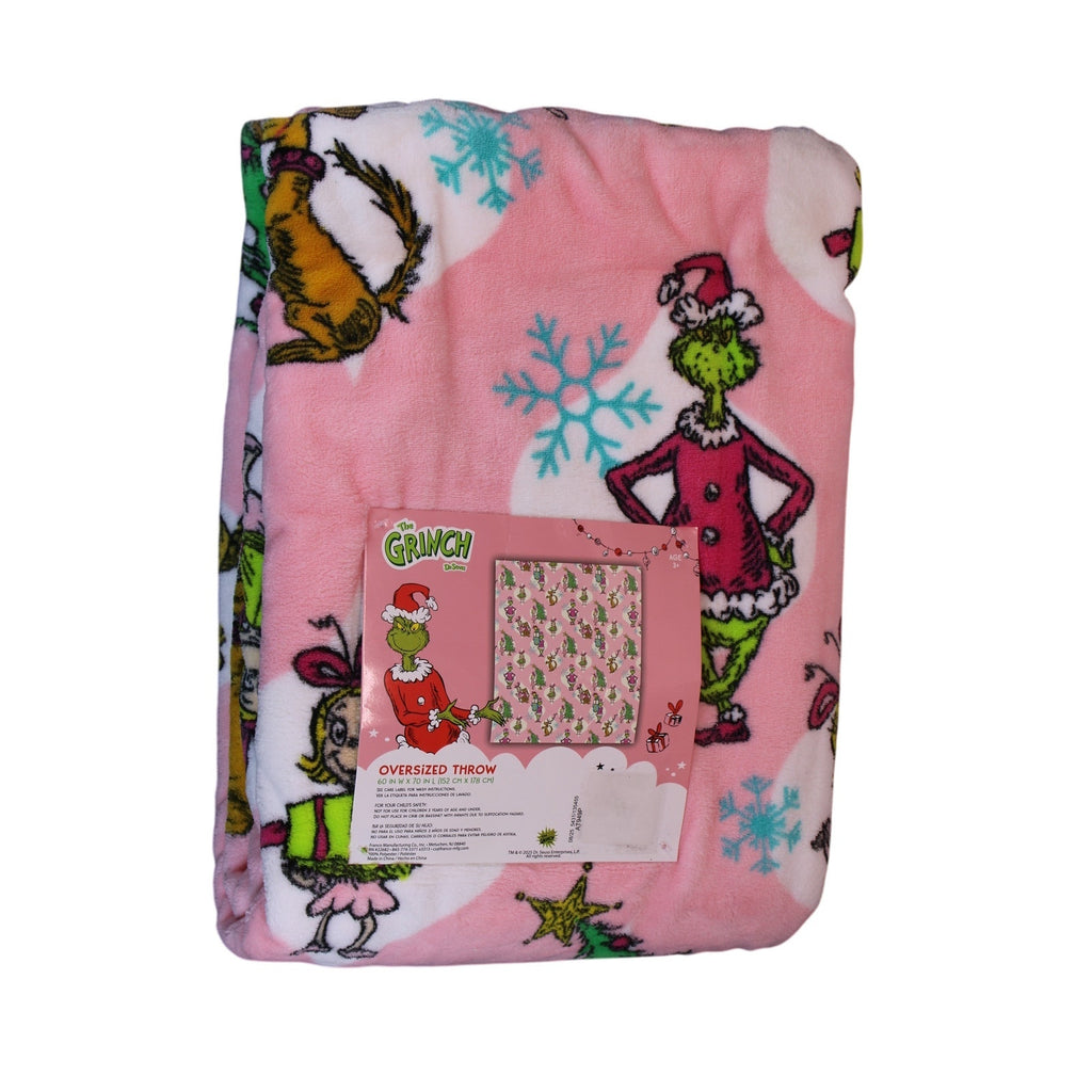 Cozy Dr. Seuss The Grinch Oversized Pink Fleece Throw Blanket 60 x 70