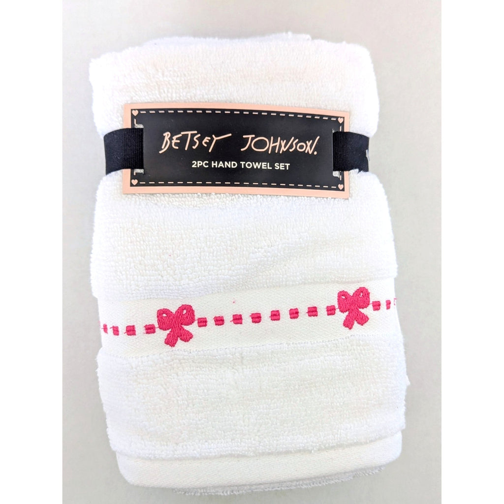 Betsey Johnson 2 Piece Hand Towel Set Rows of Bows 16 x 26 100% Cotton White