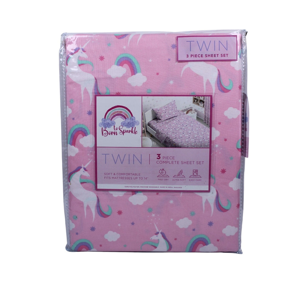Twin Unicorn & Rainbows Sheet Set 3-Piece Complete set, Ultra Soft , Kids
