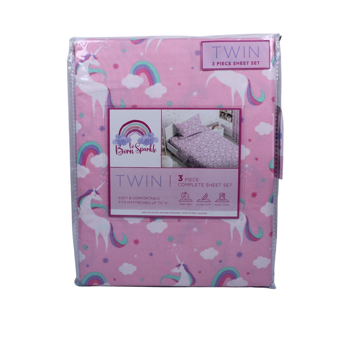 Twin Unicorn & Rainbows Sheet Set 3-Piece Complete set, Ultra Soft , Kids