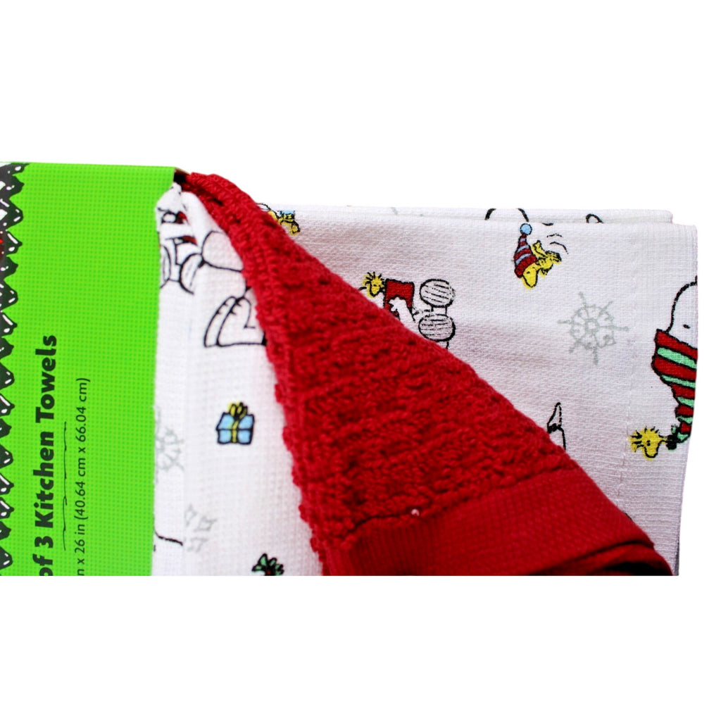 Peanuts Snoopy and Woodstock Set Of 3 Kitchen Towels Christmas Trees Candy Canes