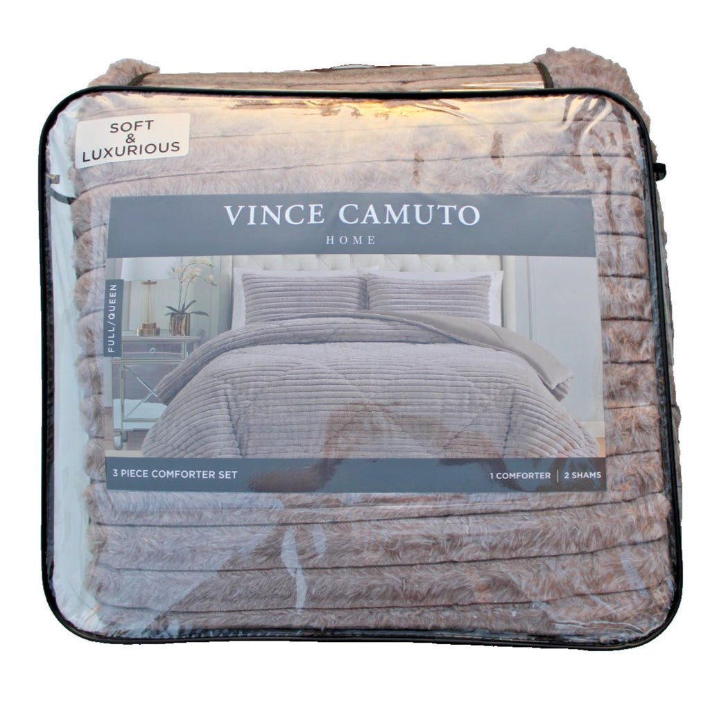 Vince Camuto Home 3 Piece Comforter Set Full/Queen Luxe Faux Fur - Extra Soft