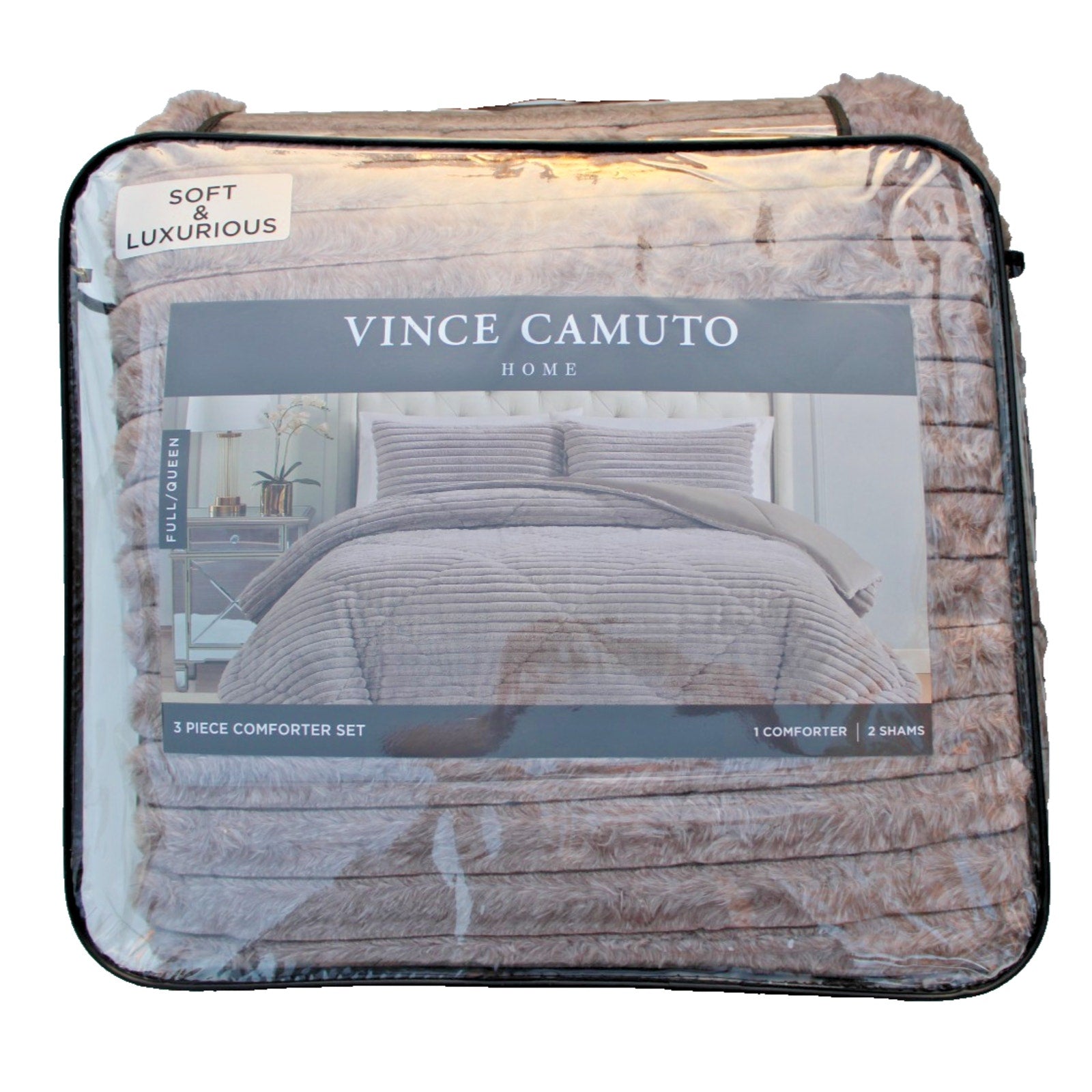 Vince Camuto Home 3 Piece Comforter Set Full/Queen Luxe Faux Fur - Extra Soft