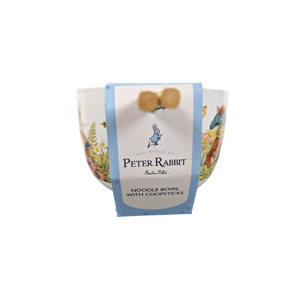 Beatrix Potter PETER RABBIT White Ceramic Noodle/Soup Bowl w/Chopsticks - NEW