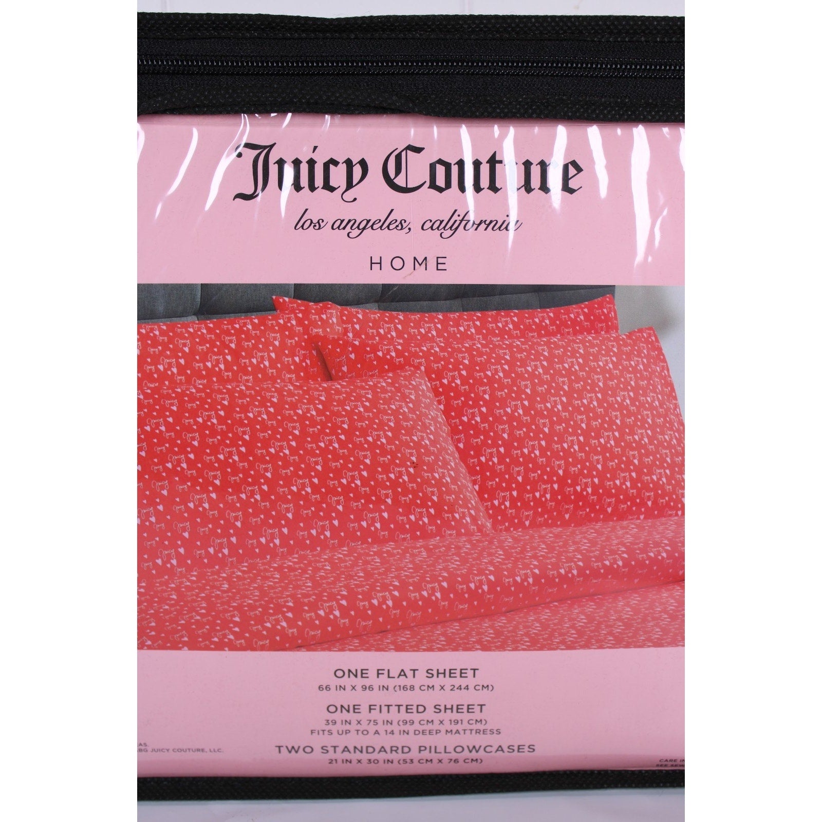 Juicy Couture Twin 4psc Bed Sheet Red, Juicy Logo, Hearts