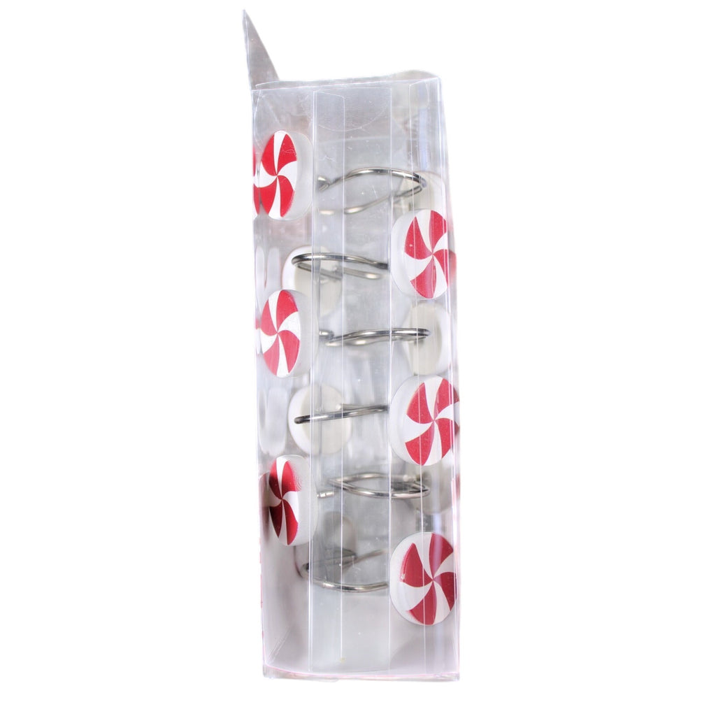 Set of 12 CHRISTMAS PEPPERMINT CANDY SHOWER CURTAIN HOOKS RINGS NIB