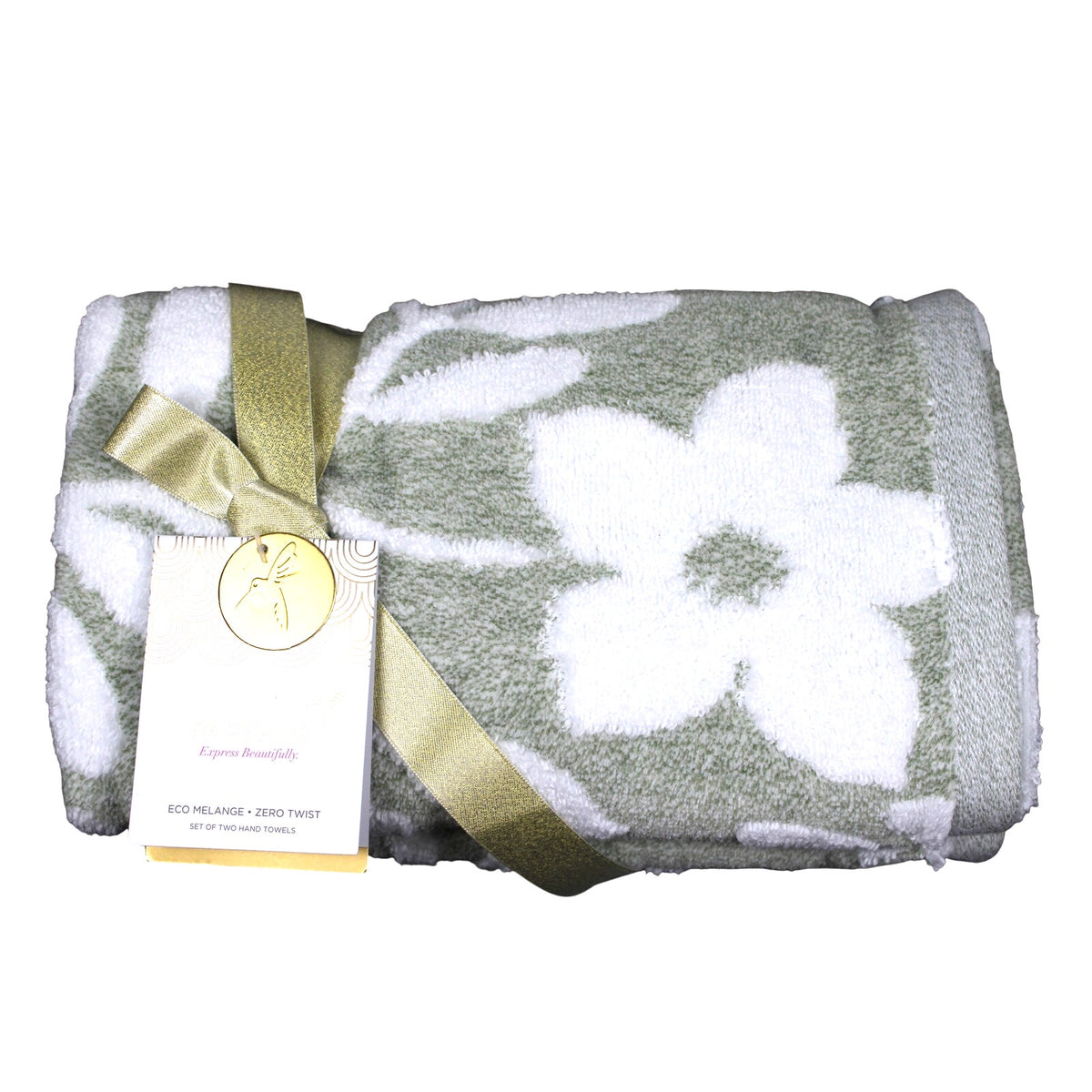Papyrus 4 pc Bath & Hand Towel Set Green White Floral Soft Cotton Velour - NEW