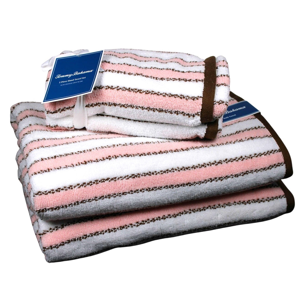Tommy Bahama 4pc Ticking Stripe Pink/Brown Bath & Hand Towel Set