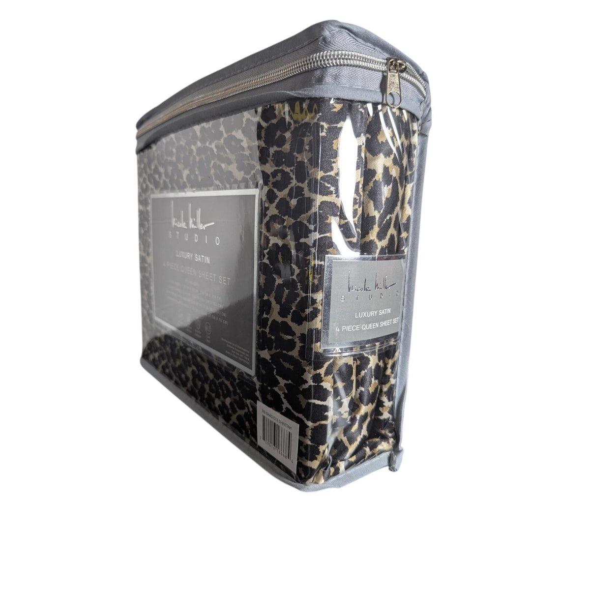 Nicole Miller Studio Luxury Satin Queen Sheet Set 4 Pc Leopard Cheetah - New