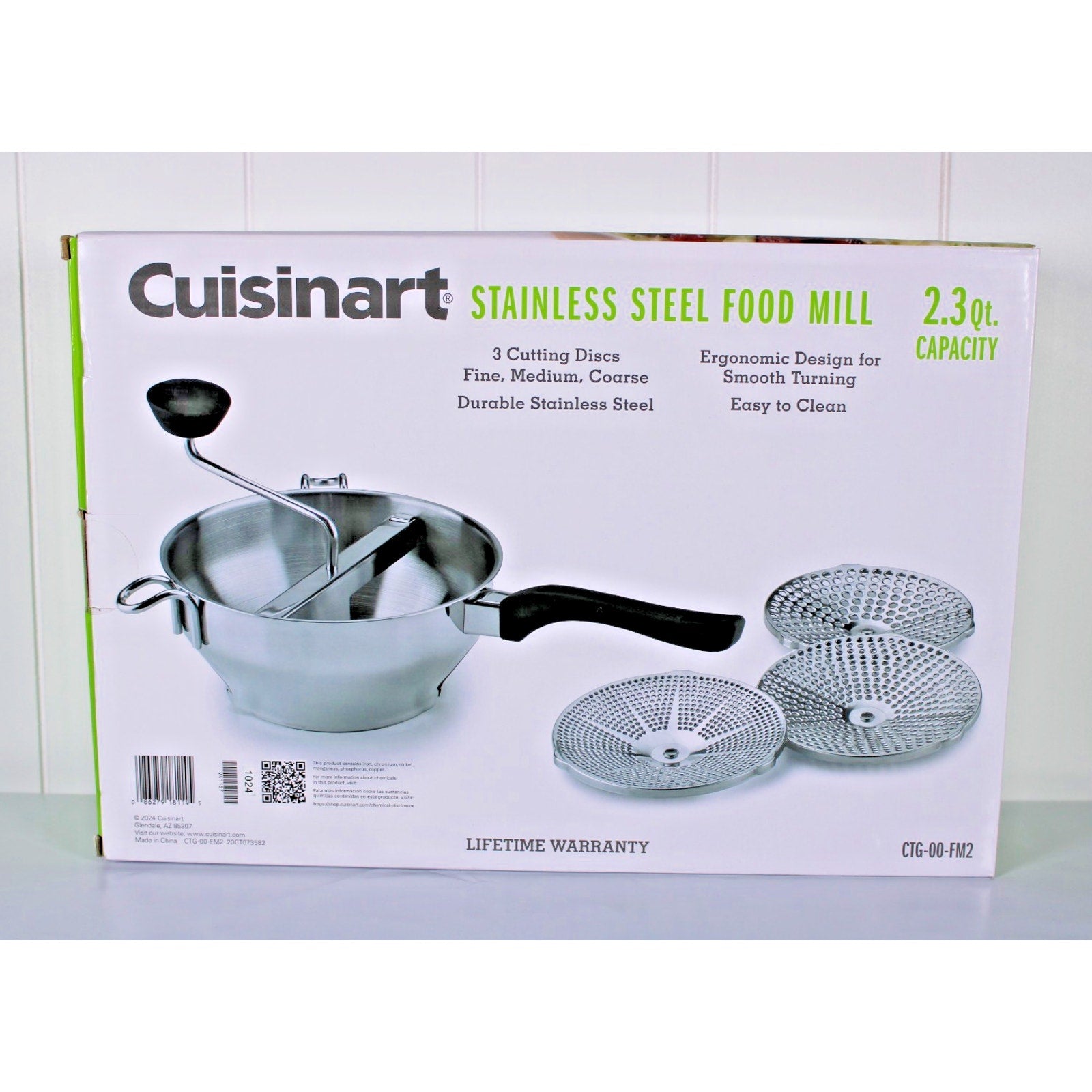 Cuisinart Stainless Steel Food Mill 2.3 Qt-3 Cutting Discs Fine, Medium, Coarse