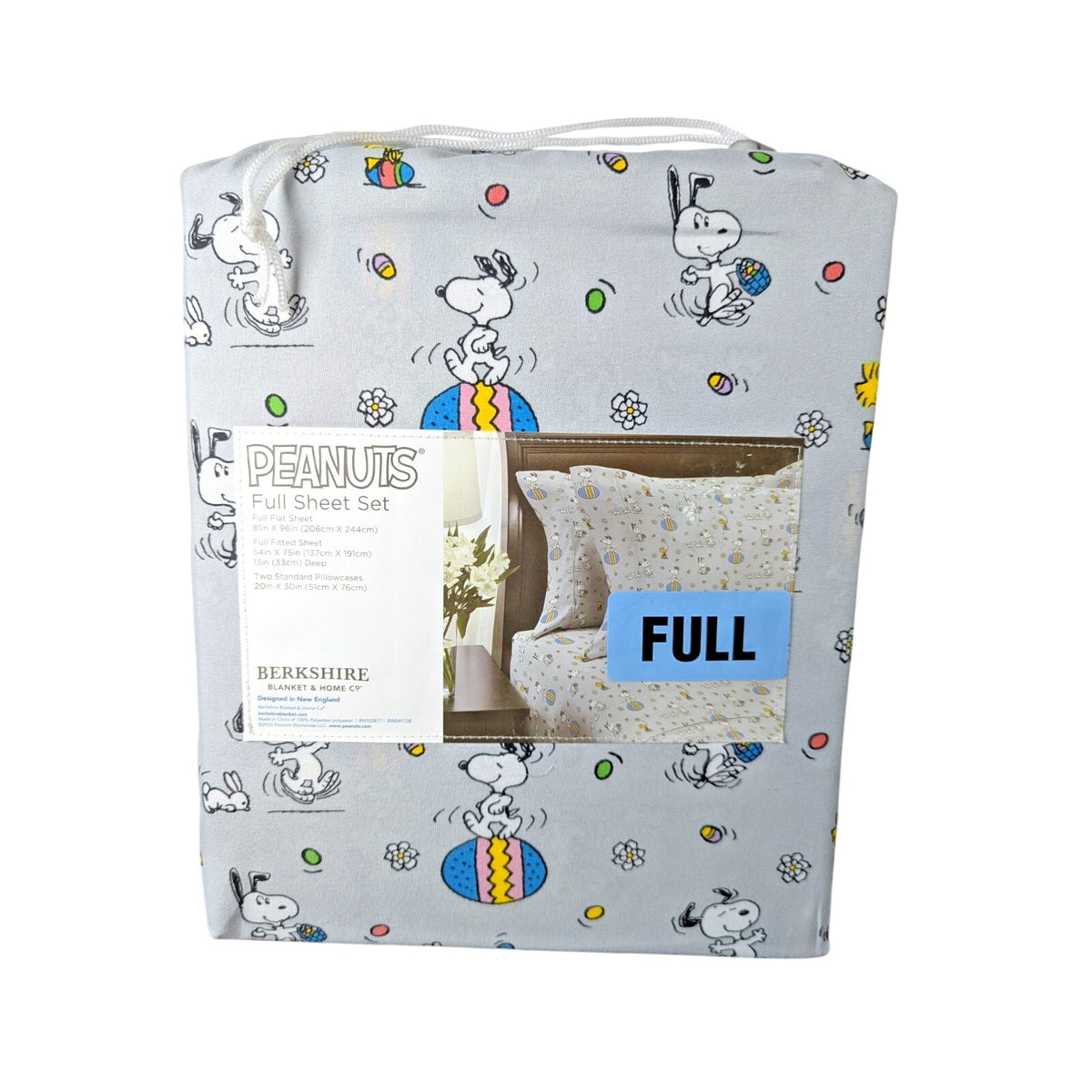 Peanuts Snoopy Easter Egg Bunny FULL size Sheet Set Soft Gray NEW
