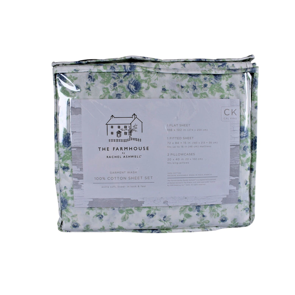 The Farmhouse Rachel Ashwell Blue Floral Cal King Sheet Set Blue Green