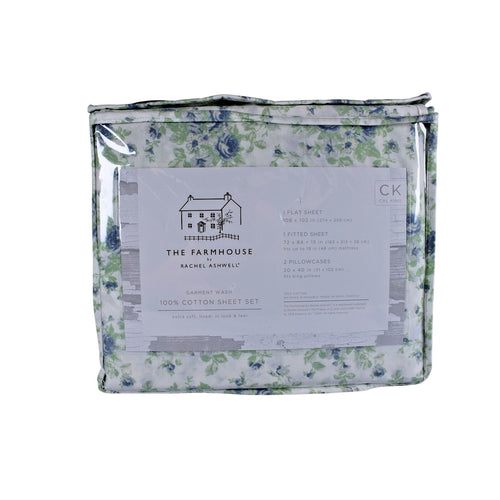 The Farmhouse Rachel Ashwell Blue Floral Cal King Sheet Set Blue Green