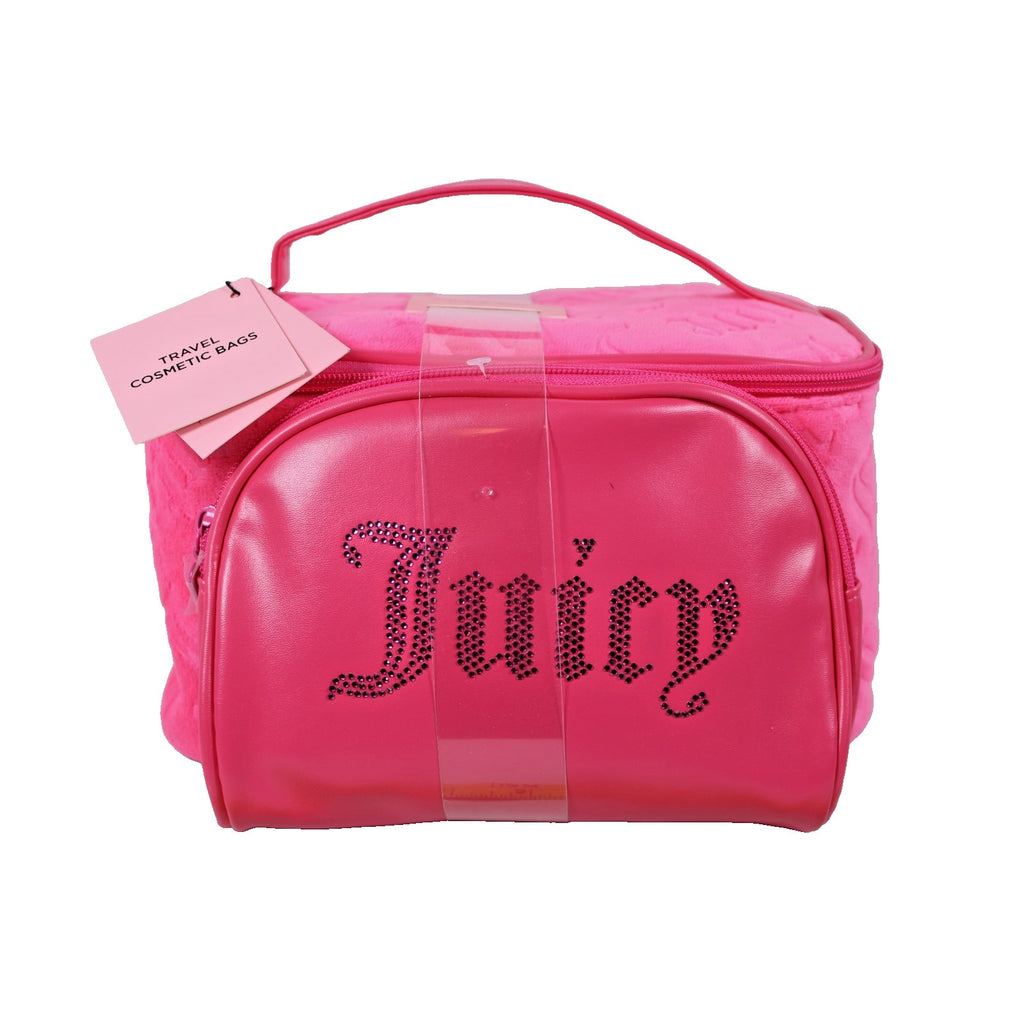 Juicy Couture Embossed Cosmetic Makeup Travel Bag 2 piece set w/toiletry bottle