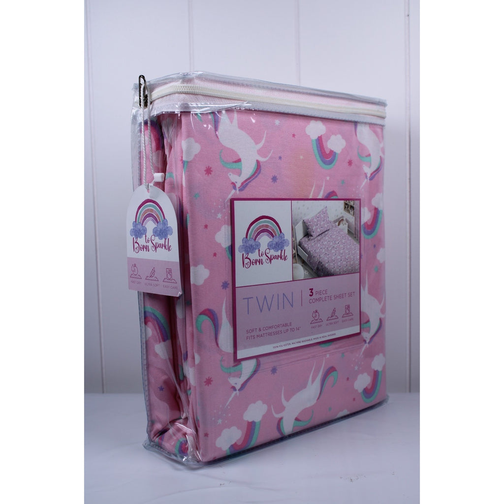 Twin Unicorn & Rainbows Sheet Set 3-Piece Complete set, Ultra Soft , Kids