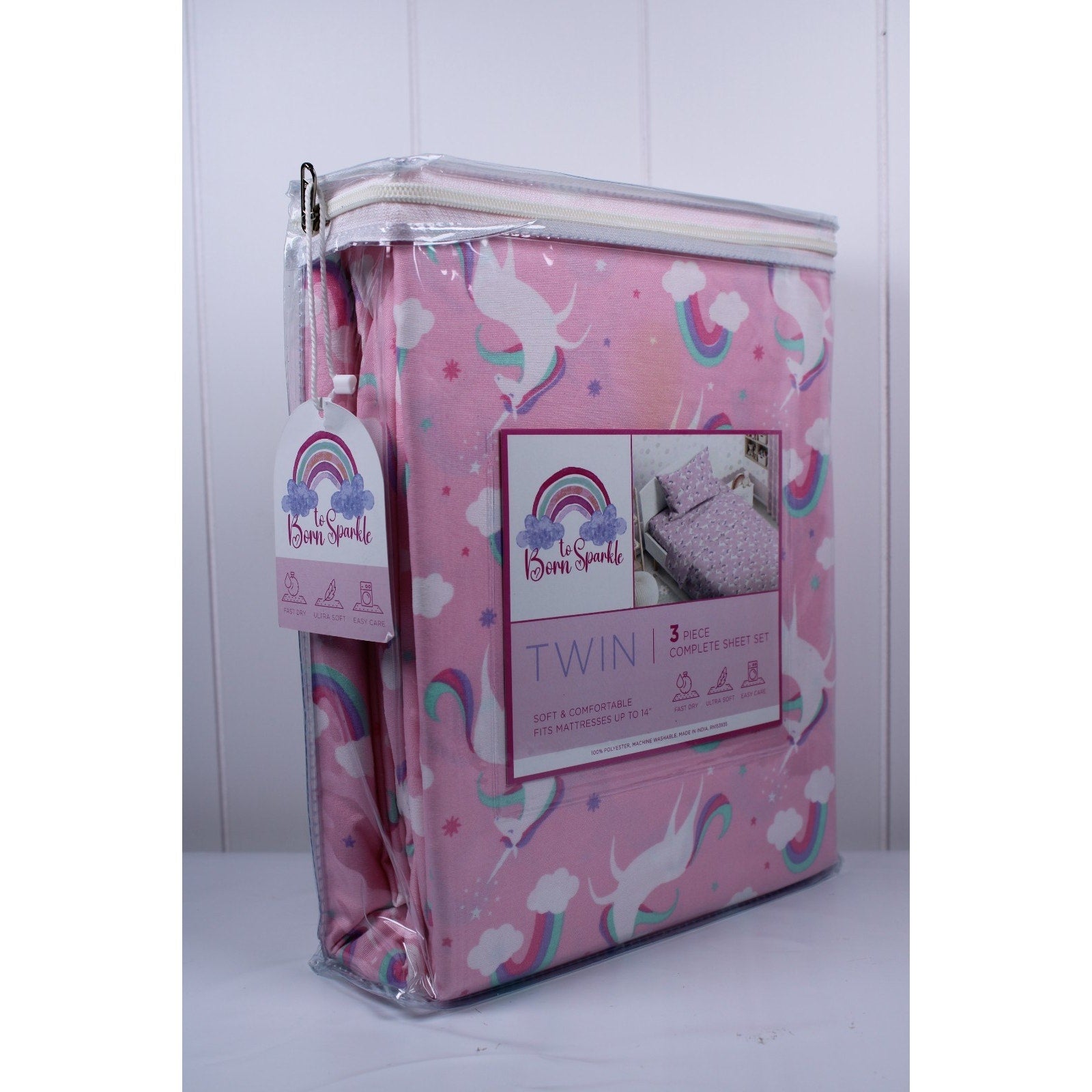 Twin Unicorn & Rainbows Sheet Set 3-Piece Complete set, Ultra Soft , Kids