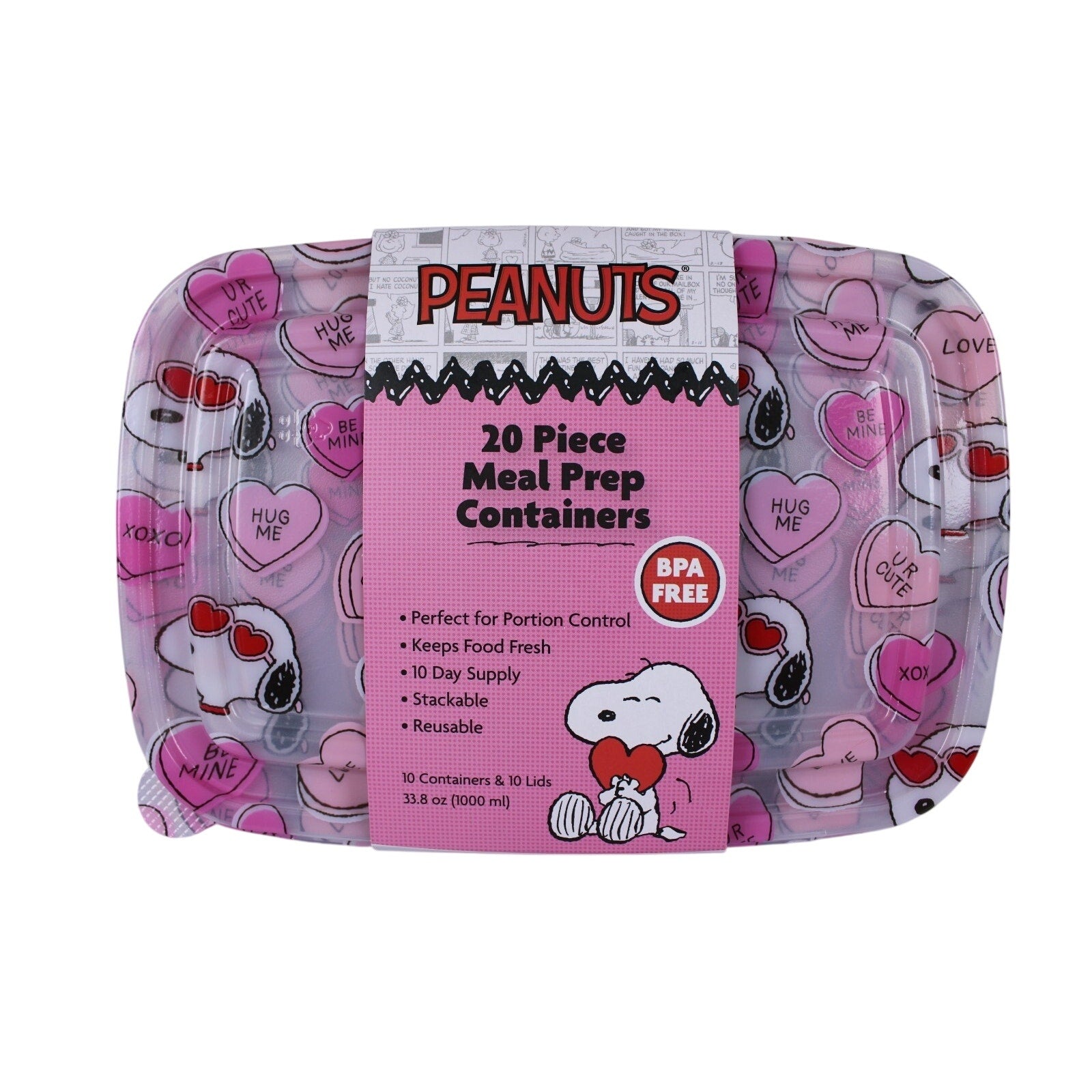 Peanuts Snoopy 20 Piece Meal PreP Food Storage Containers Valentine's Day Pink