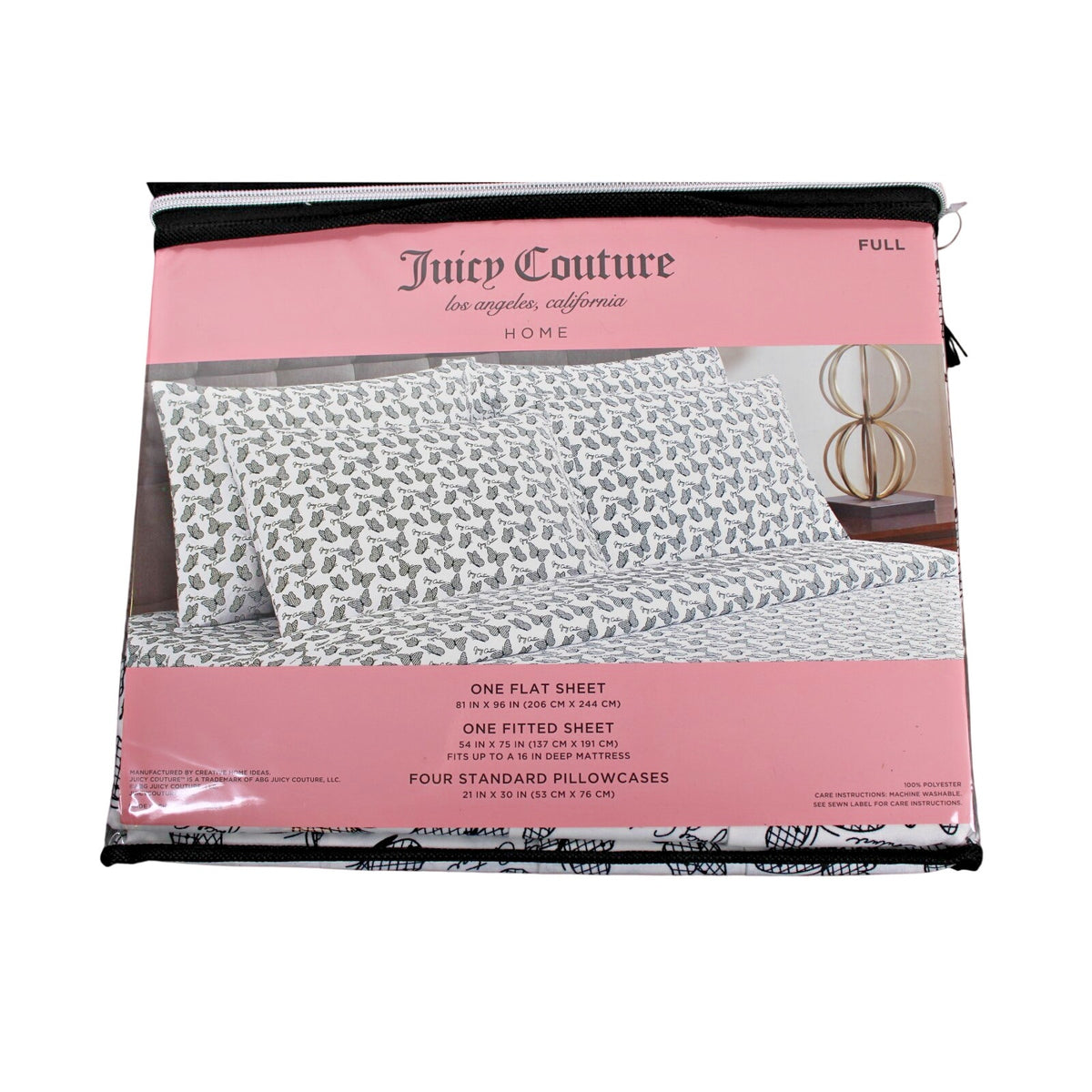 Juicy Couture FULL 6 pc Bed Sheet Set Black and White Checkered Butterflies