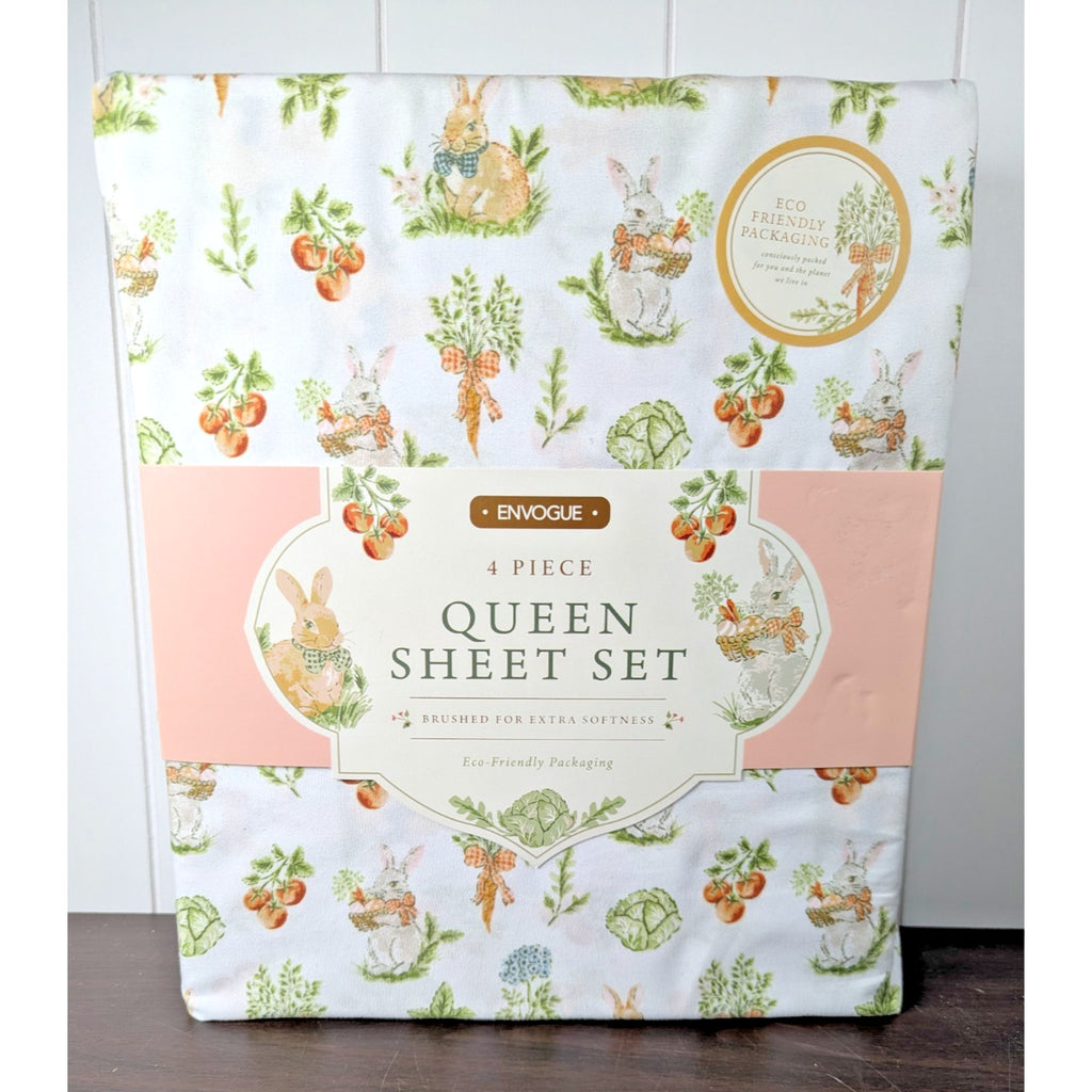EN VOGUE EASTER BUNNY QUEEN SHEET SET 4 PIECE, BRUSHED EXTRA SOFT