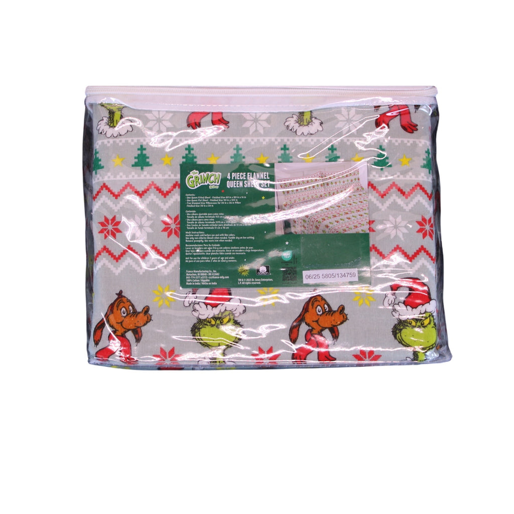 Dr. Seuss Grinch & Max Queen 4-Piece Flannel Sheet Set