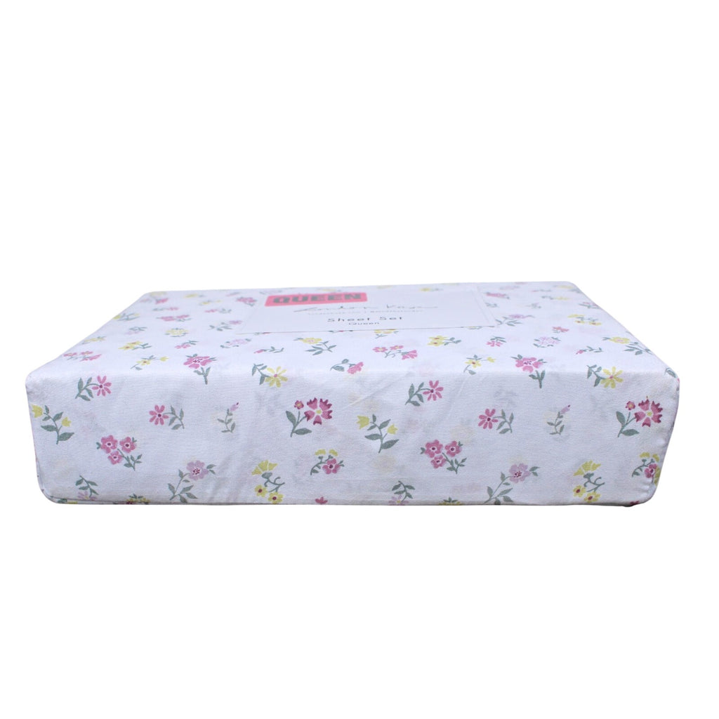 London Kaye Pink & Yellow Flower Garden Soft Brushed Queen Sheet Set NEW