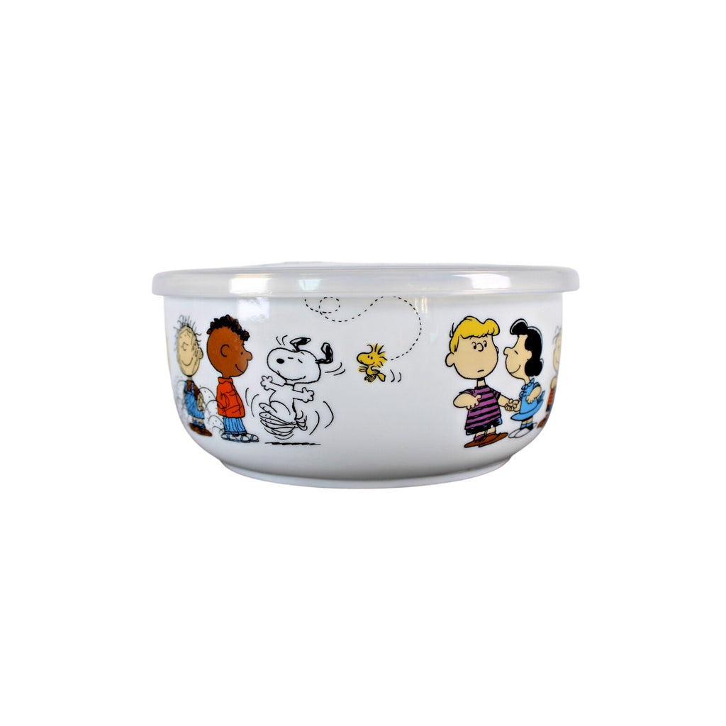 Peanuts Snoopy Gang Pressure Vent Lid Food Storage Container Bowl Ceramic 5" NEW