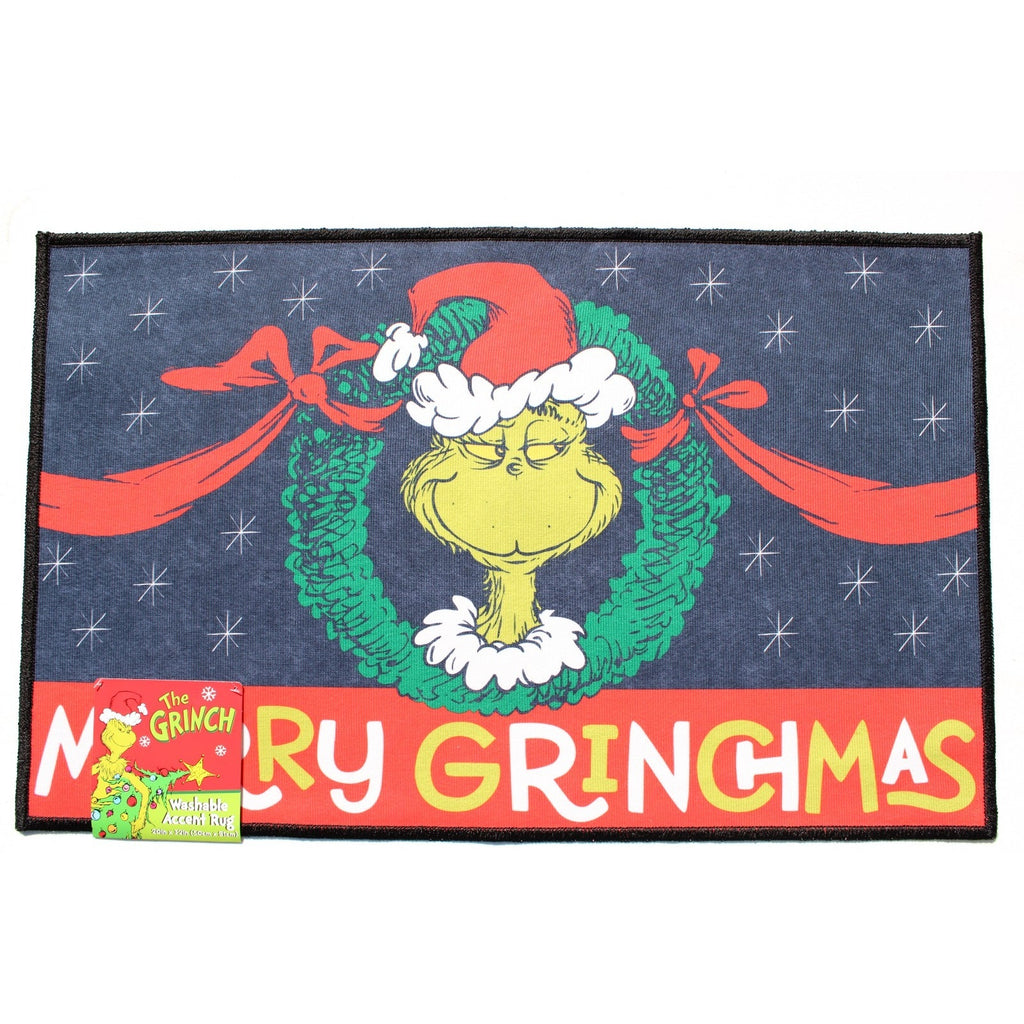 Dr. Seuss The Grinch Accent Rug Mat 20”x32” Merry Grinchmas Christmas Wreath NEW